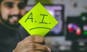 Artificial intelligence in design concept with digital graphics showing AI tools, creative technology, and futuristic user interface